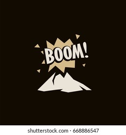 Volcano magma eruptio icon. Spectacular natural phenomenon painted in cartoon style. Volcanic toxic clouds and mountain logo. Graphic anger metaphor illustration.