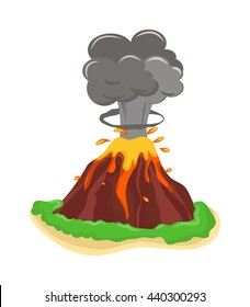 Volcano magma nature blowing up with lava flowing down vector set