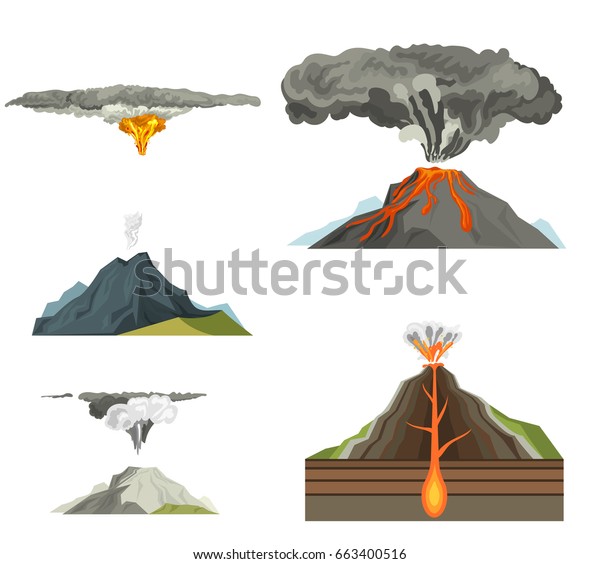 煙の噴火による溶岩山ベクターイラストで爆発する火山のマグマ自然 の