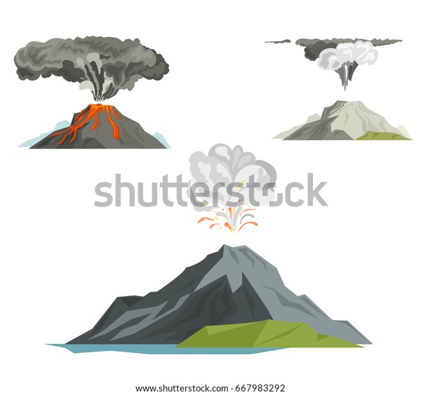 煙の噴火による溶岩山ベクターイラストで爆発する火山のマグマ自然 のベクター画像素材 ロイヤリティフリー