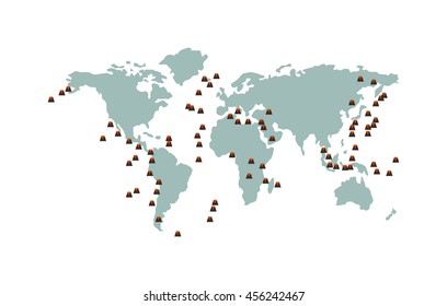 Volcano map nature vector isolated. Crater mountain hot natural eruption 