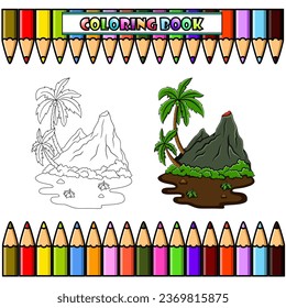Volcano mountain for coloring book