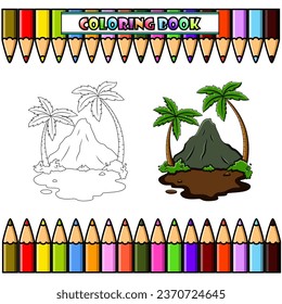 Volcano mountain for coloring book