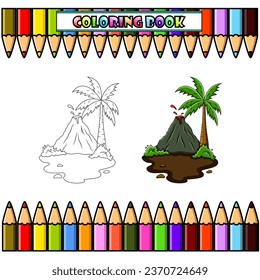 Volcano mountain for coloring book