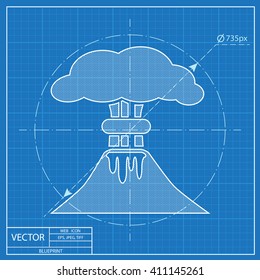 volcano mountain erupting icon. Blueprint style