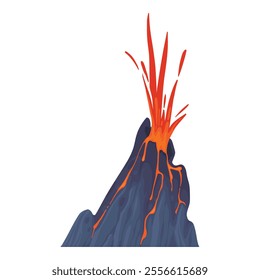 Volcano. Mountain eruption with fire lava explosion with smoke. Volcanic magma flow element for computer game landscape. Volcano vector isolated icon on white background