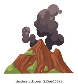 Volcano. Mountain eruption with fire lava explosion with smoke. Volcanic magma flow element for computer game landscape. Volcano vector isolated icon on white background