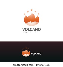 Vulkanberg und Feuer - moderne Logo-Vorlage