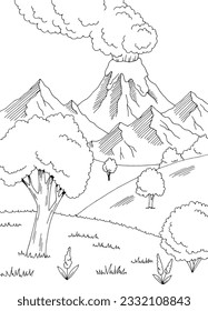 Volcano mountain hill graphic black white sketch vertical landscape illustration vector 