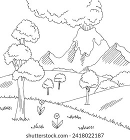 Volcano mountain hill graphic black white sketch landscape illustration vector 