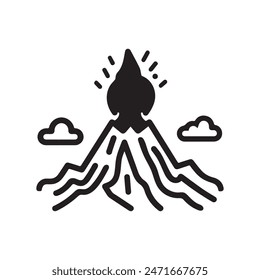 Icono de la montaña del volcán, luz natural y diseño de Vector negro.