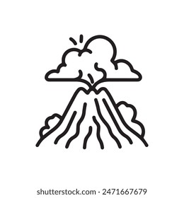 Volcano mountain icon nature light and black vector design.