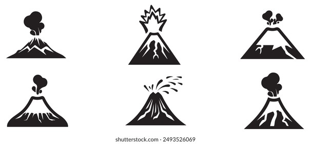 Icono de la montaña del volcán, luz natural y diseño de Vector negro.