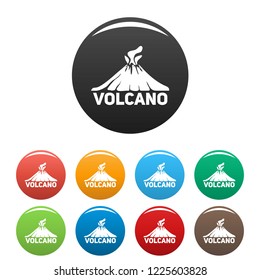 Volcano mountain icons set 9 color vector isolated on white for any design