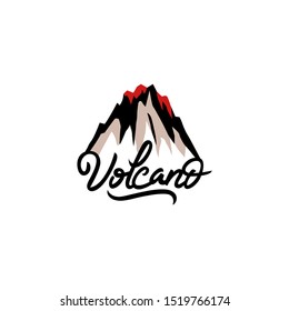 volcano mountain logo. showcasing a volcanic mountain with lava accents and stylized lettering. Ideal for artistic, educational, or thematic presentations that require a dynamic nature-inspired design