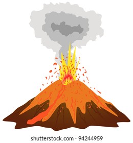 Volcano mountain top exploding. Vector