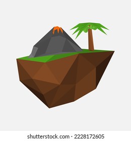 Volcano and a palm tree vector. Lowpoly design