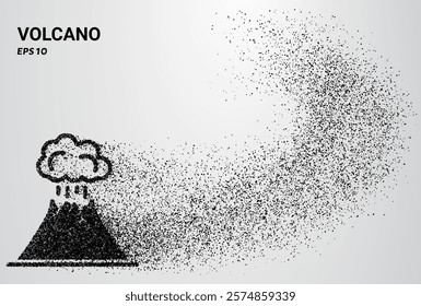 Volcano of particles. Volcano consists of small circles. Vector illustration.