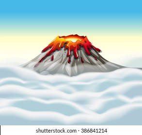 Volcano peak in the sky illustration