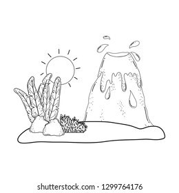 volcano prehistoric landscape scene