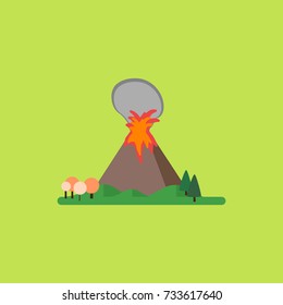 Volcano scene vector in green background