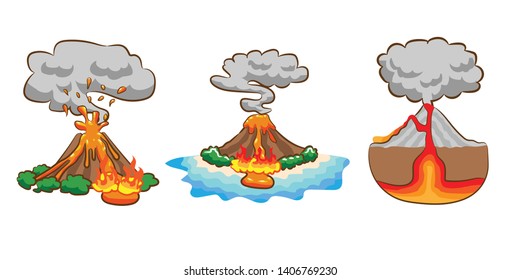 volcano set vector graphic design