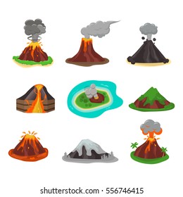 Volcano set vector illustration.