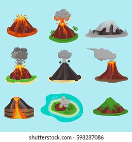 Volcano set vector illustration.