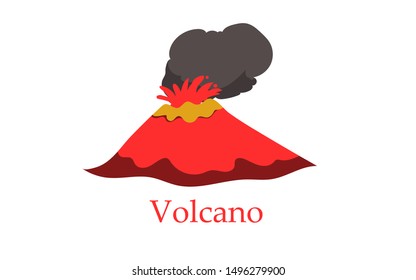 Volcano in silhouette style. Nature disaster eruption with smoke and clouds in the sky. Isolated vector illustration
