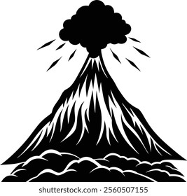 Volcano Silhouette Vector for Natural Disasters and Adventure-Themed Designs