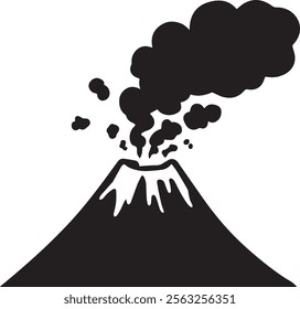Volcano Silhouette Vector for Natural Disasters and Adventure-Themed Designs
