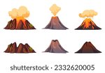 Volcano smoke active volcanic fire landscape concept. Vector graphic design illustration 