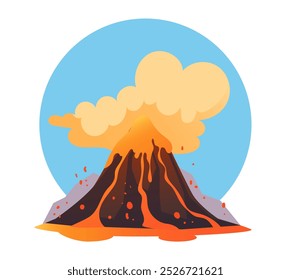 Humo volcánico activo concepto de paisaje de fuego volcánico. Vector Diseño gráfico ilustración