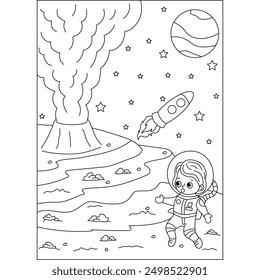 volcano space coloring book page for kids or grown adults creative coloring mindful relaxation activity