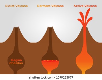 volcano stage infographic / extinct dormant and active volcano /vector