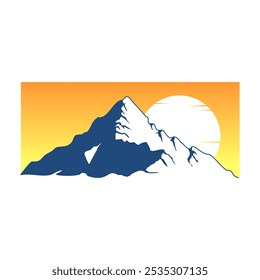 Volcán con Vector de diseño de ilustración de puesta de sol