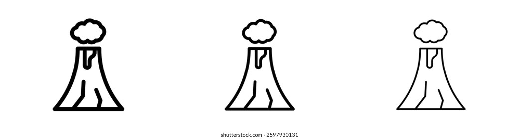 Volcano thin line vector icon set.
