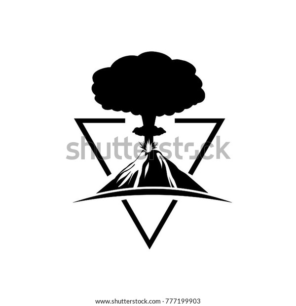 三角形の火山 シルエットスタイル 天に煙や雲が立ち昇る自然災害 分離型ベクターイラスト のベクター画像素材 ロイヤリティフリー