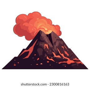 volcano turning mountains into active lava over white