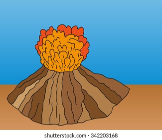 Volcano vector erupting illustration. 