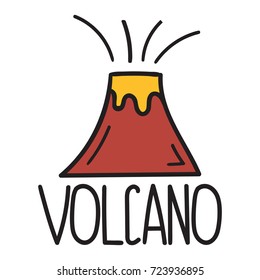Volcano. Vector hand drawn illustration icon on white background. Travel concept.