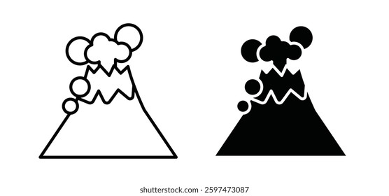 Volcano vector icon set black filled and outlined style.