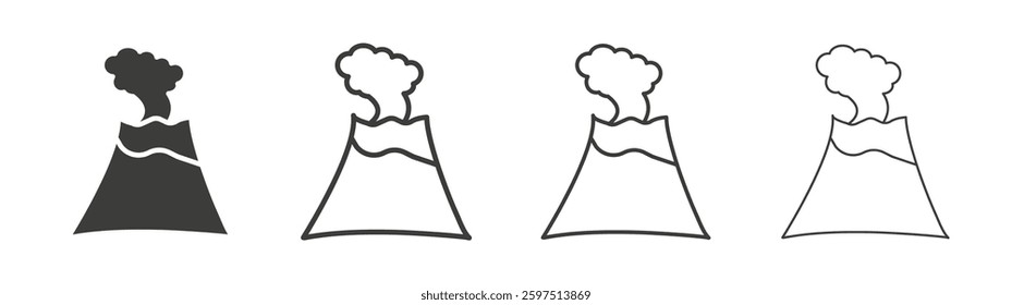 Volcano vector icon set in black and white color.