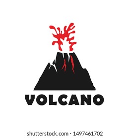 Volcano vector illustration. Nature disaster eruption with smoke, lava, clouds in the sky. Flat design logo template. Outdoor adventure. Vector graphic for t shirt and other uses. Mountain Logo.