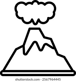 Volcano Vector Lineal Icon On White Background.