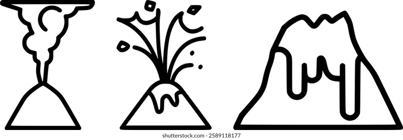 Volcano Vector Set: Explosive Eruption, Lava Flow, Magma Vent, Volcanic Mountain, Crater, Ash Cloud, Lava Dome, Caldera Graphics