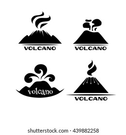 Volcano vector set. Logotypes and signs. Black and white labels with words.