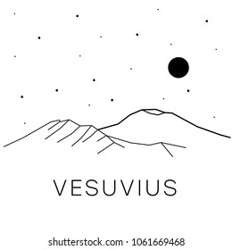 Volcano Vesuvius in Europe. Vector black and white illustration