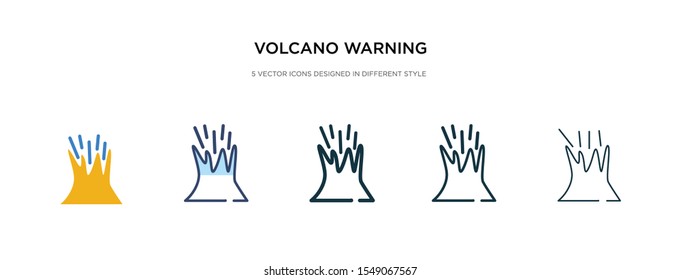 volcano warning icon in different style vector illustration. two colored and black volcano warning vector icons designed in filled, outline, line and stroke style can be used for web, mobile, ui