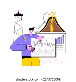 Volcanology Abstract Concept Vector Illustration. Volcanic Eruption Study, Volcanology Discipline, University Study, Post Graduate Education, Scientific Research And Prediction Abstract Metaphor.